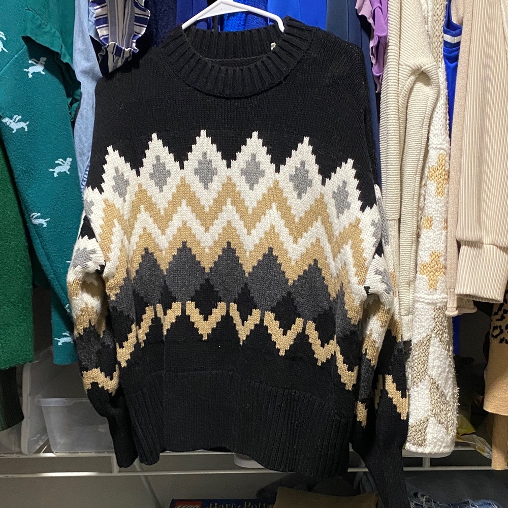 Barbour Black Patterned Knit Sweater - Cozy Geometric Crewneck